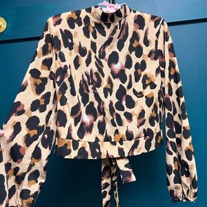 Vintage Leopard Print Long Sleeve Blouse